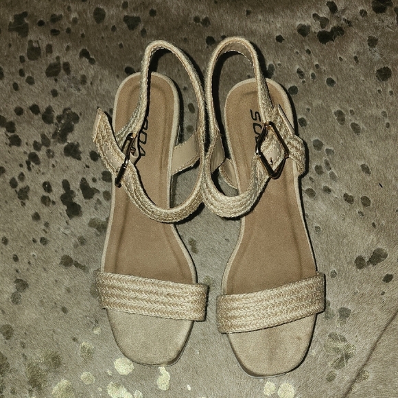 Soda Women's Tan Wedge Sandals - Picture 2 of 7